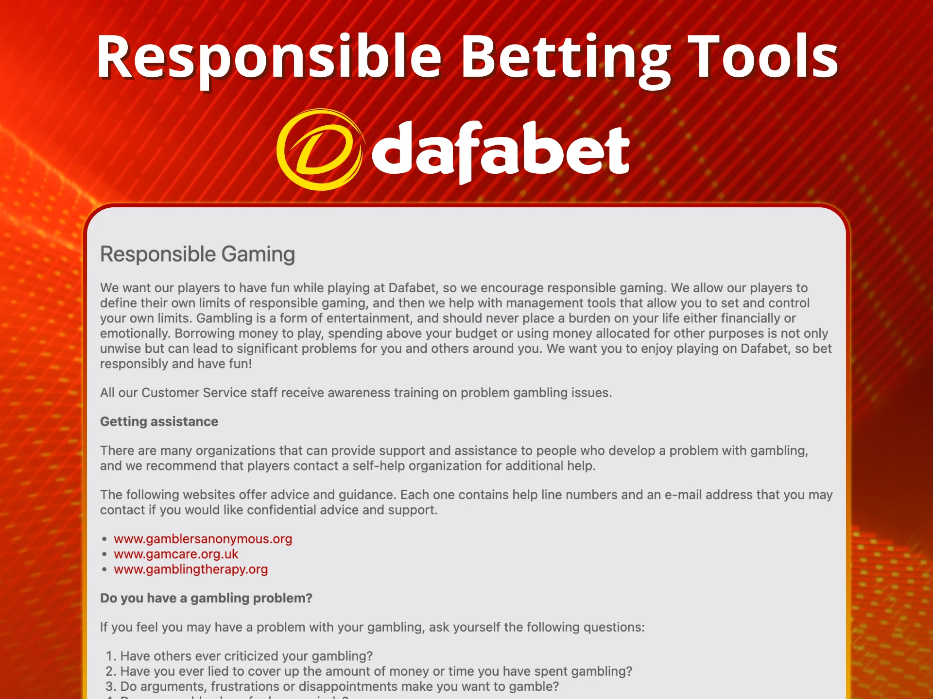Use safe betting tools at Dafabet.