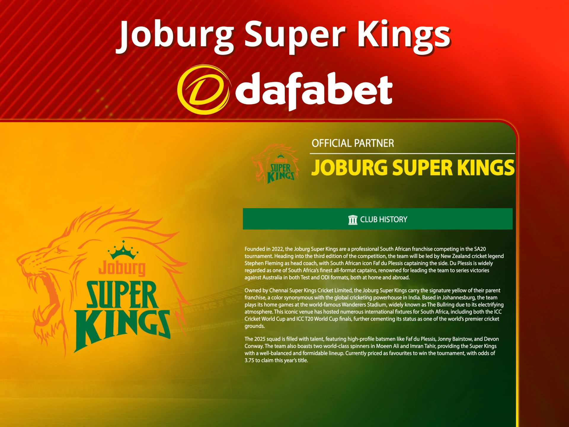 Cheer Joburg Super Kings with Dafabet.