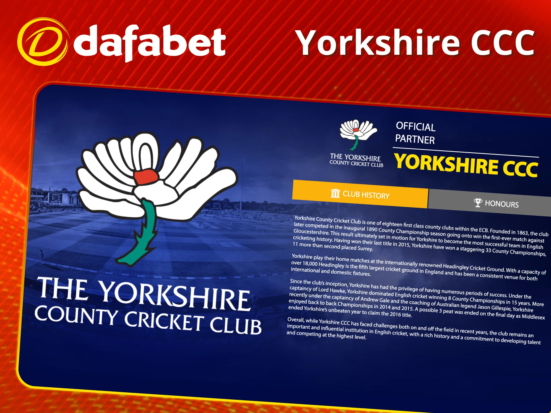 Back Yorkshire CCC with Dafabet.